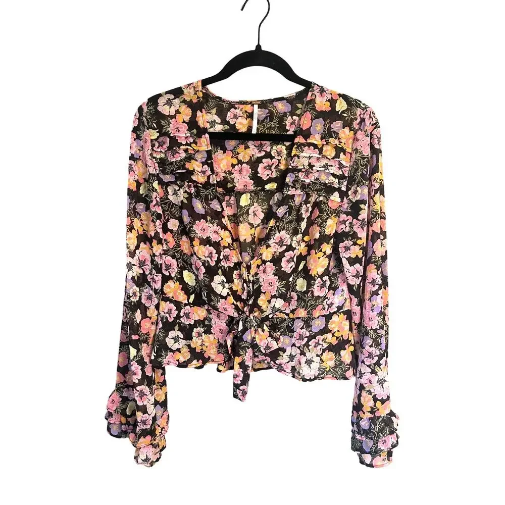 Free People Maybel Floral Ruffle Crop Top Women's Size Small